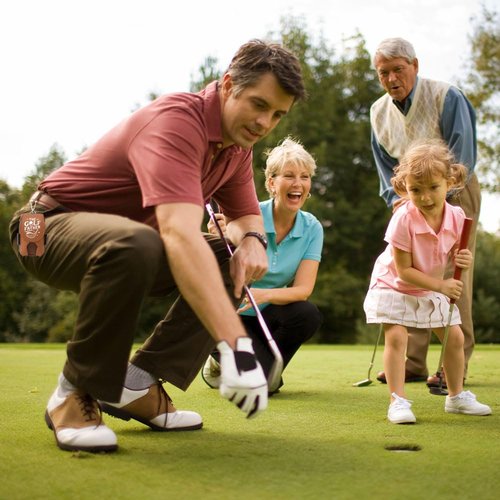 Wrappiness The Golf Father Brown Leather Golf Ball Bag - 2 Balls & 4 Tees, Magnetic Closure, Clip Attachment, Fun Gift for Golfers