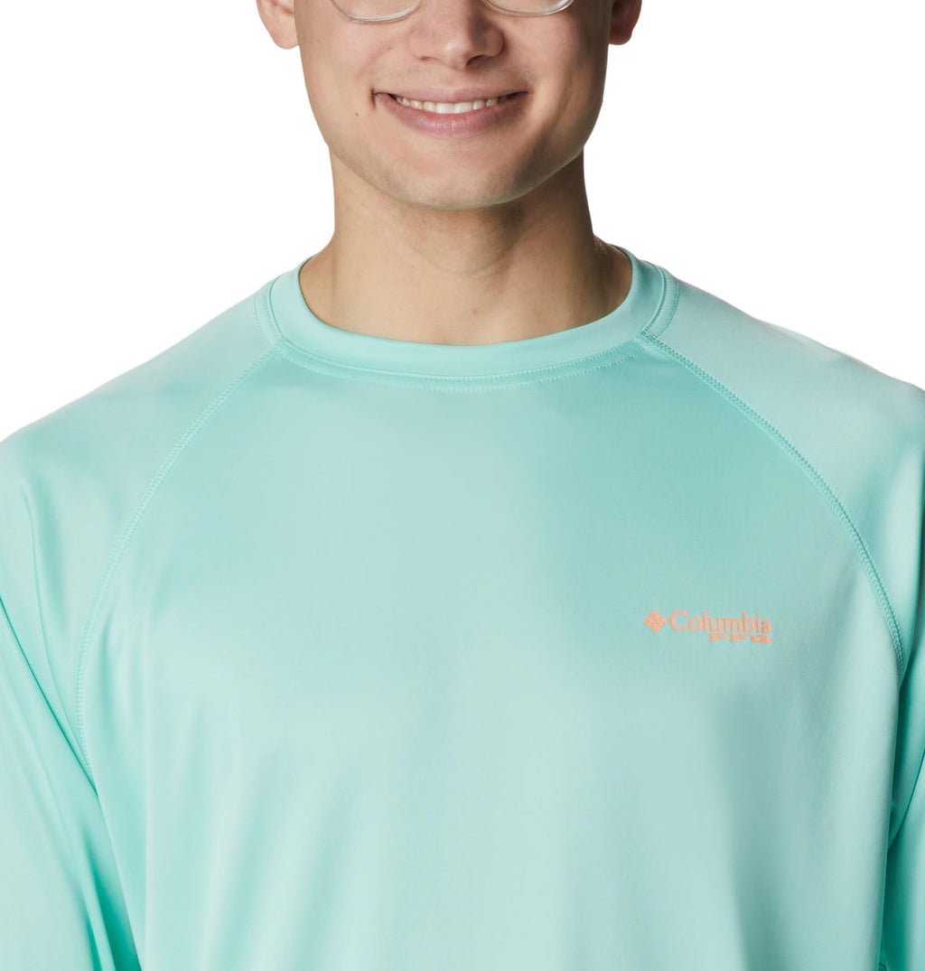 Columbia Men's Terminal Tackle Long Sleeve Fishing Shirt, Mint Cay/Bright Nectar Logo, Medium