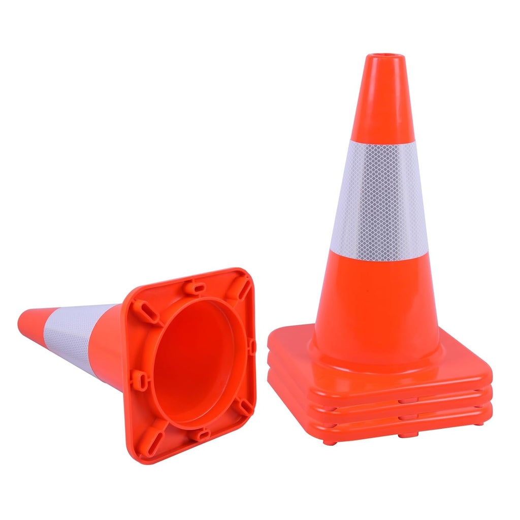 Traffic Cones 4 Pack by [Brand Name] - 18" Durable PVC Safety Cones with Reflective Collars | High Visibility for Parking, Construction & Sports