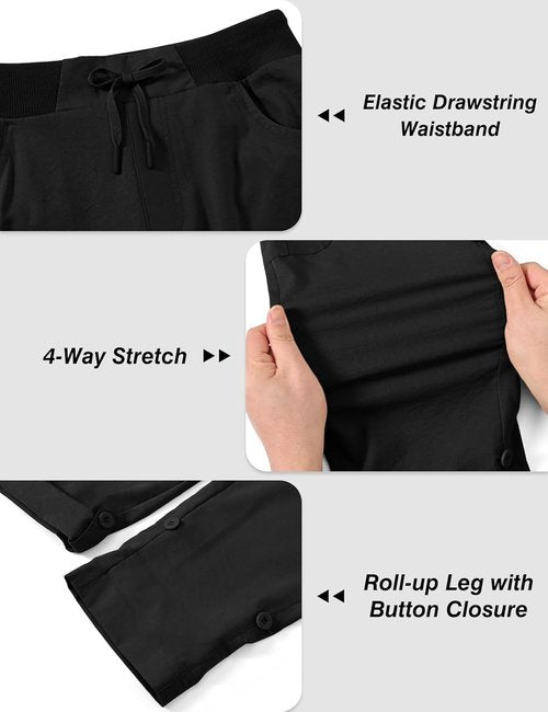BGOWATU Women's Quick-Dry Cargo Hiking Capris - Lightweight Summer Travel Pants with 6 Pockets