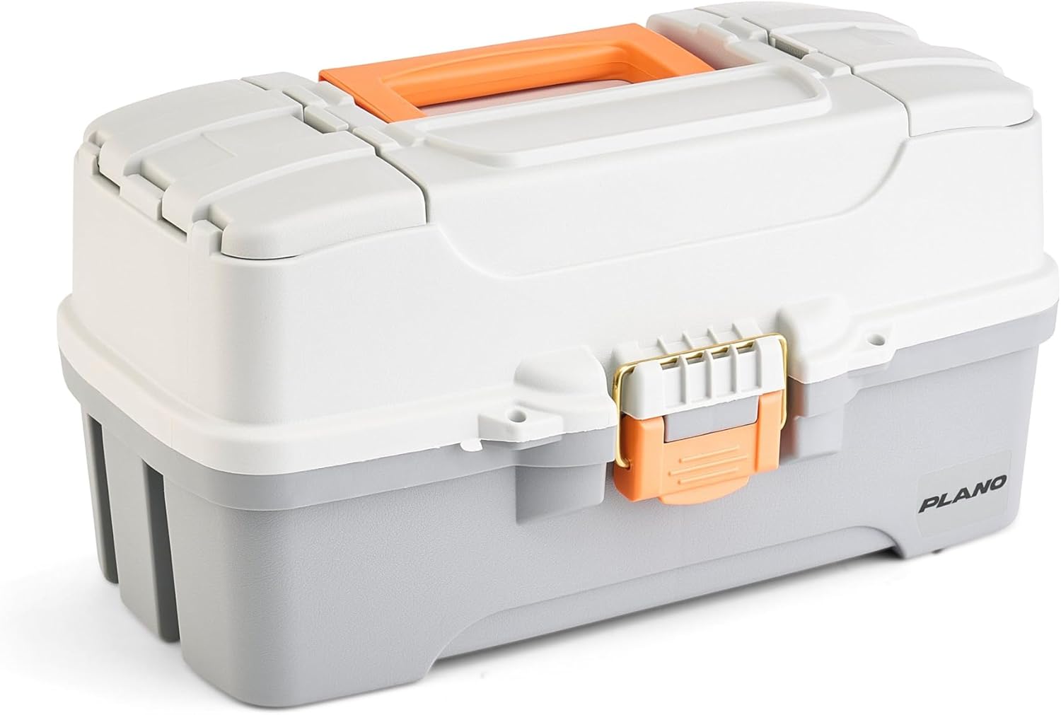 Plano Tackle Box - Three-Tray Design with Rust-Proof Brass Latch | Light Grey/Dark Grey, Portable Fishing Organizer