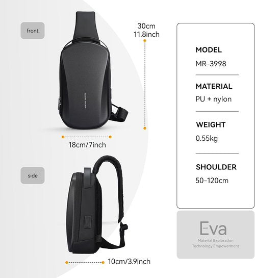 Mark Ryden Hard Shell Sling Backpack - Water Resistant Crossbody Bag with USB Charging Port | Ideal for Travel & Gym