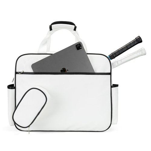 EDERAR Tennis Bags Leather Tennis Racket Bag Women Tennis Tote Bag PU Sport Handbag Waterproof Lightweight Badminton Racket Shoulder Bag For 2 Rackets With Removable Shoulder Straps Outdoor (White)