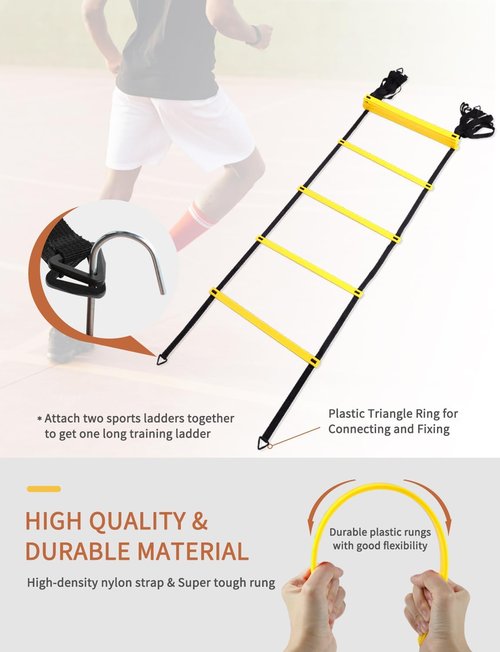 GHB Agility Ladder - Complete Football Training Set with 4 Hurdles, 20ft Ladder & Resistance Gear
