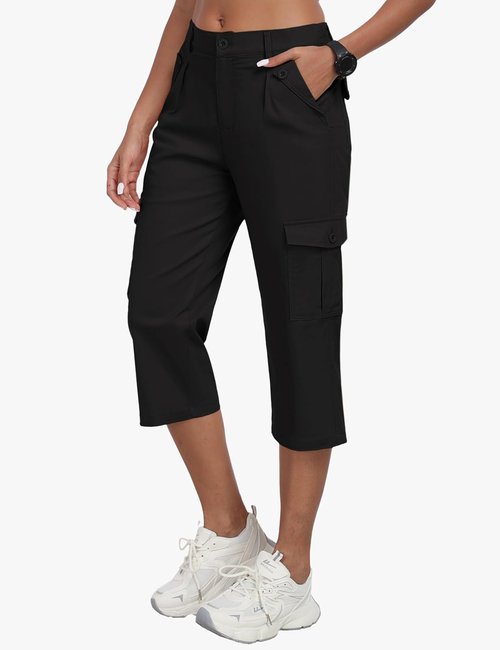 MoFiz Women's Cargo Capris - Lightweight Cotton Hiking Pants with 6 Pockets | Casual Summer Style