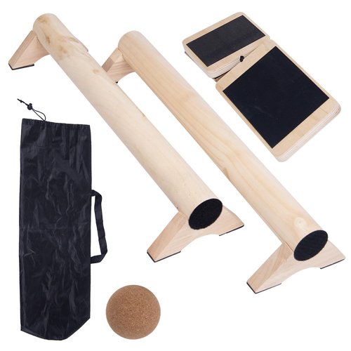 WodGod 40-Inch Wooden Balance Beam Set, Two 20-Inch Connectable Sections, Natural Solid Wood Design, Includes Cork Massage Ball, Ankle Strengthener and Carry Bag for Home Training and Stability Practice