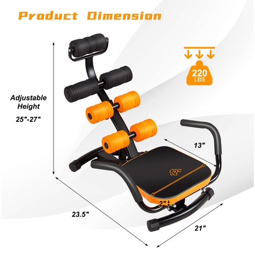 SPORFIT Ab Workout Machine, Height Adjustable Ab Rocker Trainer w/Ergonomic Curved Back, Cushioned Seat, Strong Spring Boost for Core Strength Training, Compact Sit Up Machine for Home Gym