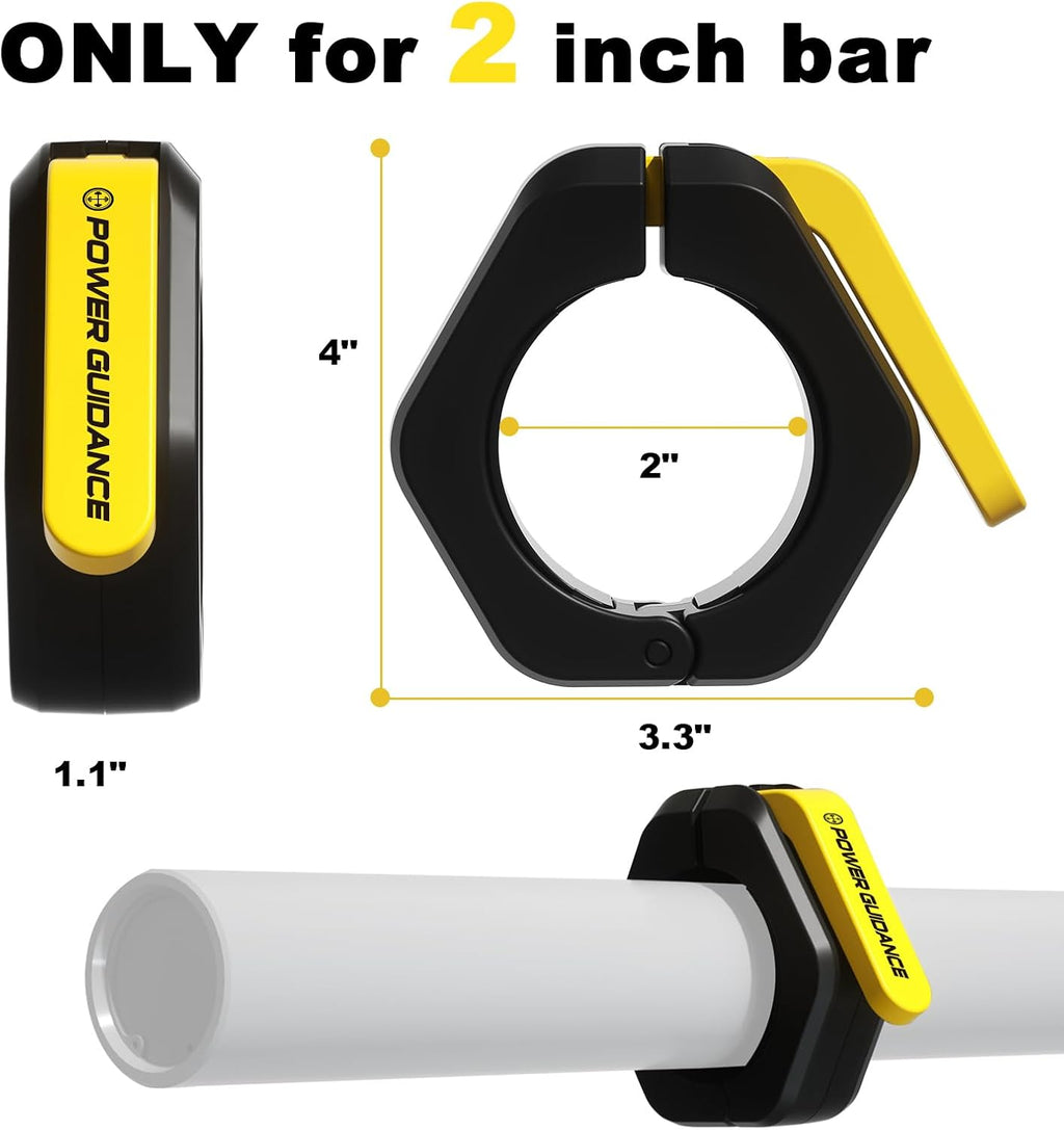 POWER GUIDANCE Barbell Collars - Non-Slip Quick Release Clips for 2-Inch Olympic Barbells | Weightlifting Accessories