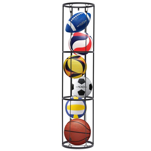awagas 3 Layer Garage Ball Storage Rack, Wall-Mounted Basketball Holder, Space Saving Vertical Ball Rack for Soccer, Volleyball, Football Easier Access Ball Organizer, for Garages, Gym and Home