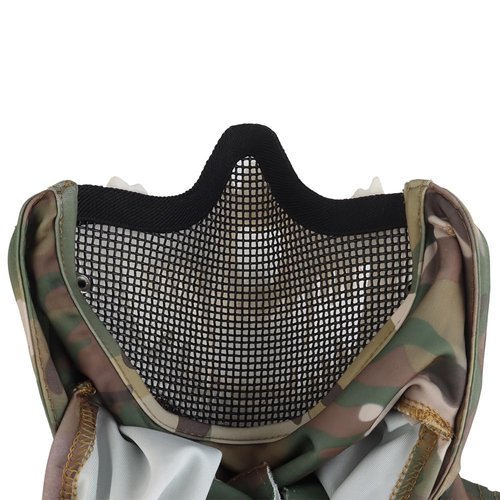 White Bone Fang Airsoft Paintball Mask with Steel Mesh, Highly Breathable Balaclava Headgear, Portable Adjustable Tactical Mask (White)