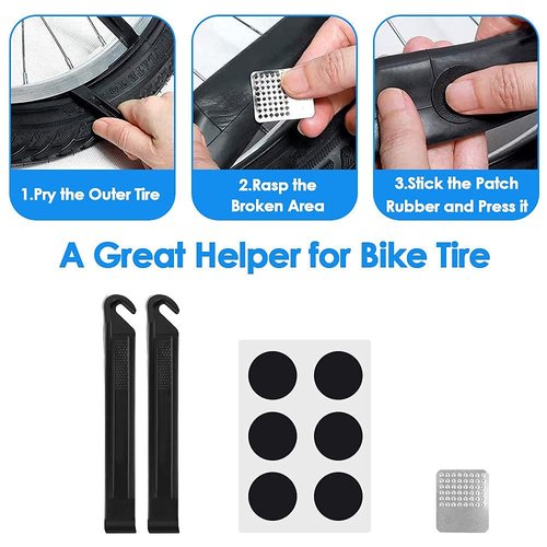 WOTOW Bike Repair Kit with Tire Pump, 2L Waterproof Bike Frame Bag for Phone Tools Accessories, 16 in 1 Multitool, Bike Glueless Patches Maintenance Essentials All in One Kits for Mountain Ebike (16)