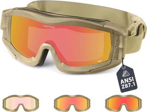 Airsoft Goggles - Anti-Fog Protection with ANSI Z87.1 Standards | 3 Lenses in Gray and Red