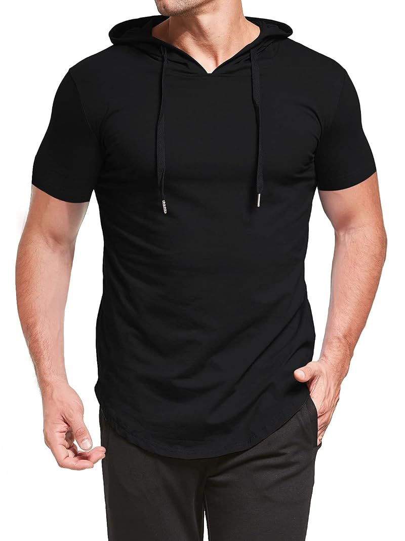 Aiyino Men's Short Sleeve Hooded T Shirt Lightweight Cotton Pullover Hoodie - Black XL