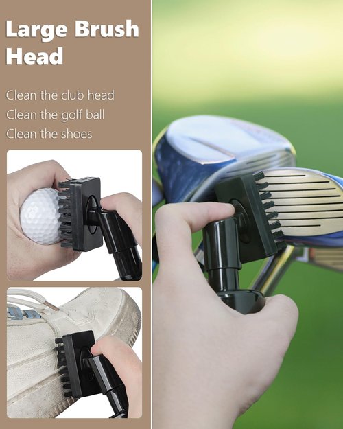 Qufoidium Golf Club Cleaner Brush 2 Pack - 7 Inch Golf Water Brush with 5 Oz Leakproof Bottle, Nylon Bristles & Retractable Hook, Black & White