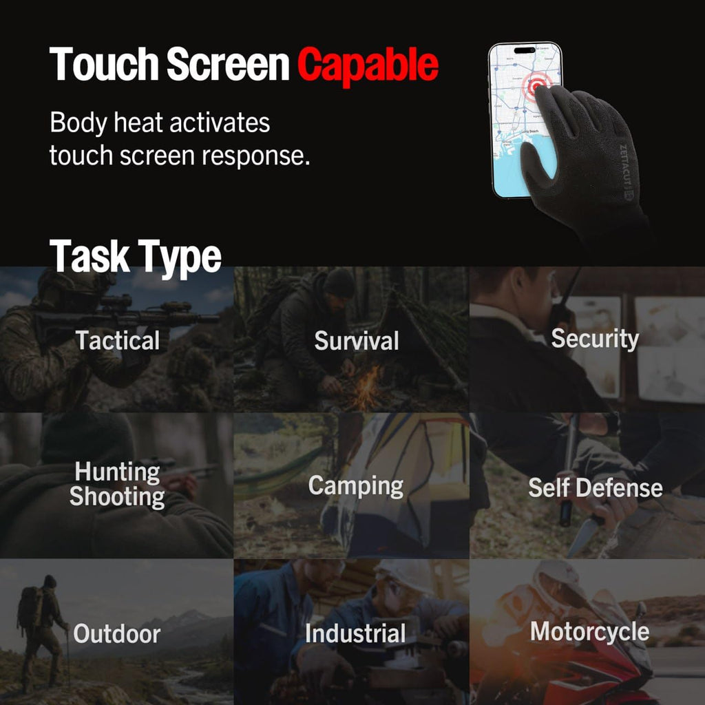 ZETTACUT Premium Functional Tactical Gloves - ANSI A7 Cut Resistant, Touchscreen Compatible, Anti-Slip Grip - Shooting Glove