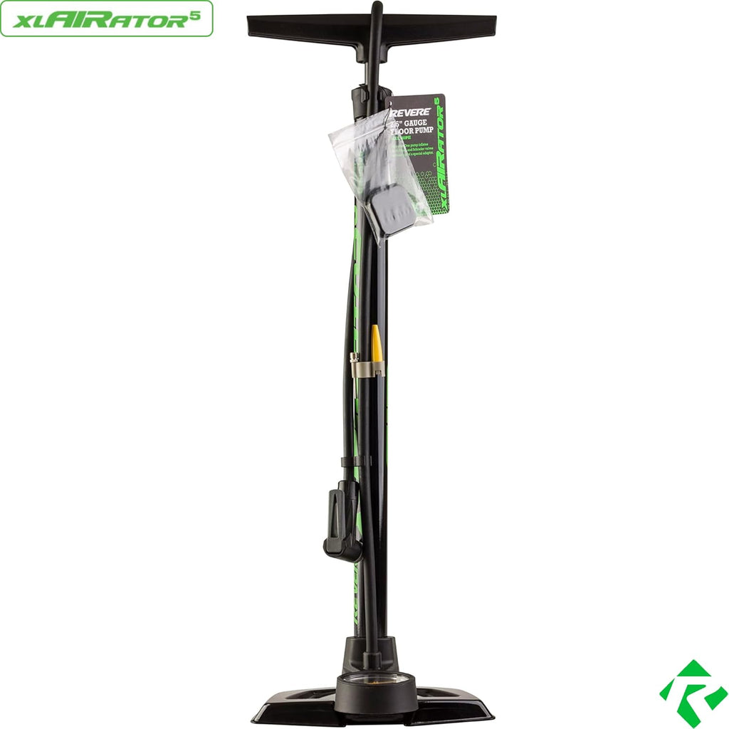 Revere xlAIRator 5 Bike Floor Pump - 160 PSI Dual Valve, Extra-Large Gauge & 41" Hose | Includes Patch Kit for Road & Mountain Bikes
