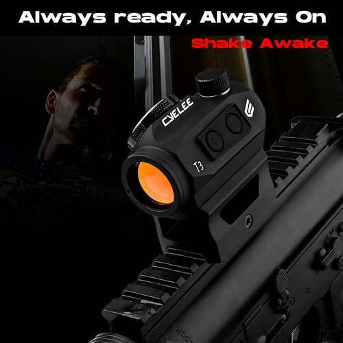 Cyelee T3 Red Dot Sight for Rifles, 1x20mm 2MOA Shake Awake Reflex Sight, Picatinny Gun Sight with Absolute Co Witness Riser