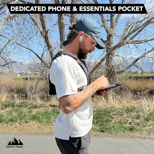 FROSTY PEAKS Black Chest Pack with Flip Phone Pocket — Minimalist Ski & Outdoor Vest