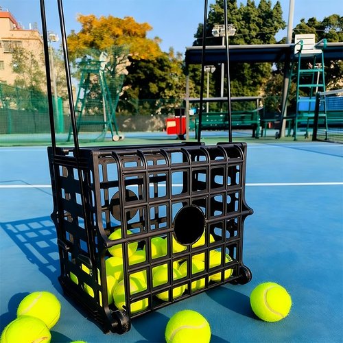 OLISDCCMY Portable Tennis Balls Hopper with Wheel - 75 Tennis Balls Capacity,Tennis Ball Retriever Basket Carrier Gatherer Picker Hopper Container ，Easy-Roll Design for Practice & Training