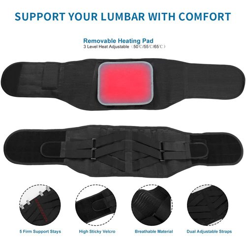 HONGJING Heated Back Brace Rechargeable for Lower Back Pain Relief, Heating Lumbar Support Belt with 7 Metal Stays, 3 Heat Levels for Men Women Herniated Disc, Scoliosis,Sciatica (M)