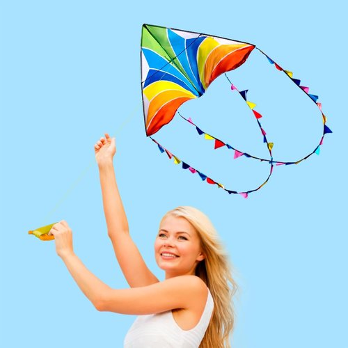 Delta Kite Set - Easy Launch for Kids & Adults | Perfect for Beach & Park Fun (Rainbow Crystal)