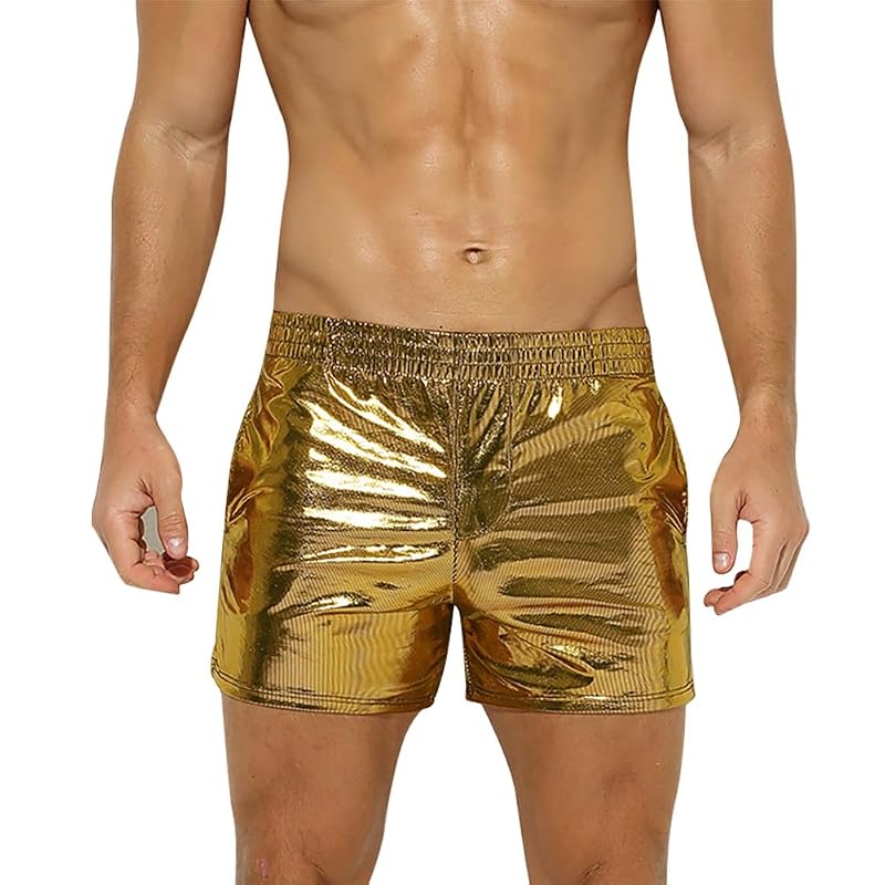 Men's Holographic Metallic Swim Boxer Briefs Trunks - Gold, Large