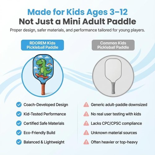 Kids Pickleball Paddle - Lightweight & Durable with Large Sweet Spot - Cute Pickleball Paddle Gift for Toddler & Youth Players - Skateboard Dino