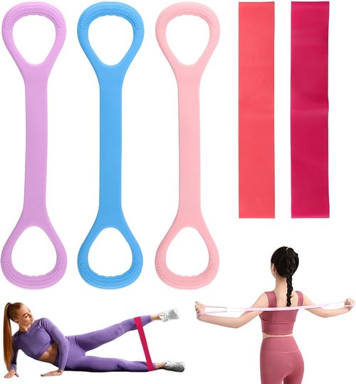 5Pcs Figure 8 Resistance Bands by [Brand Name] - Elastic Fitness Equipment for Arm, Back & Chest Training | Ideal for Yoga & Pilates (Under 60KG)
