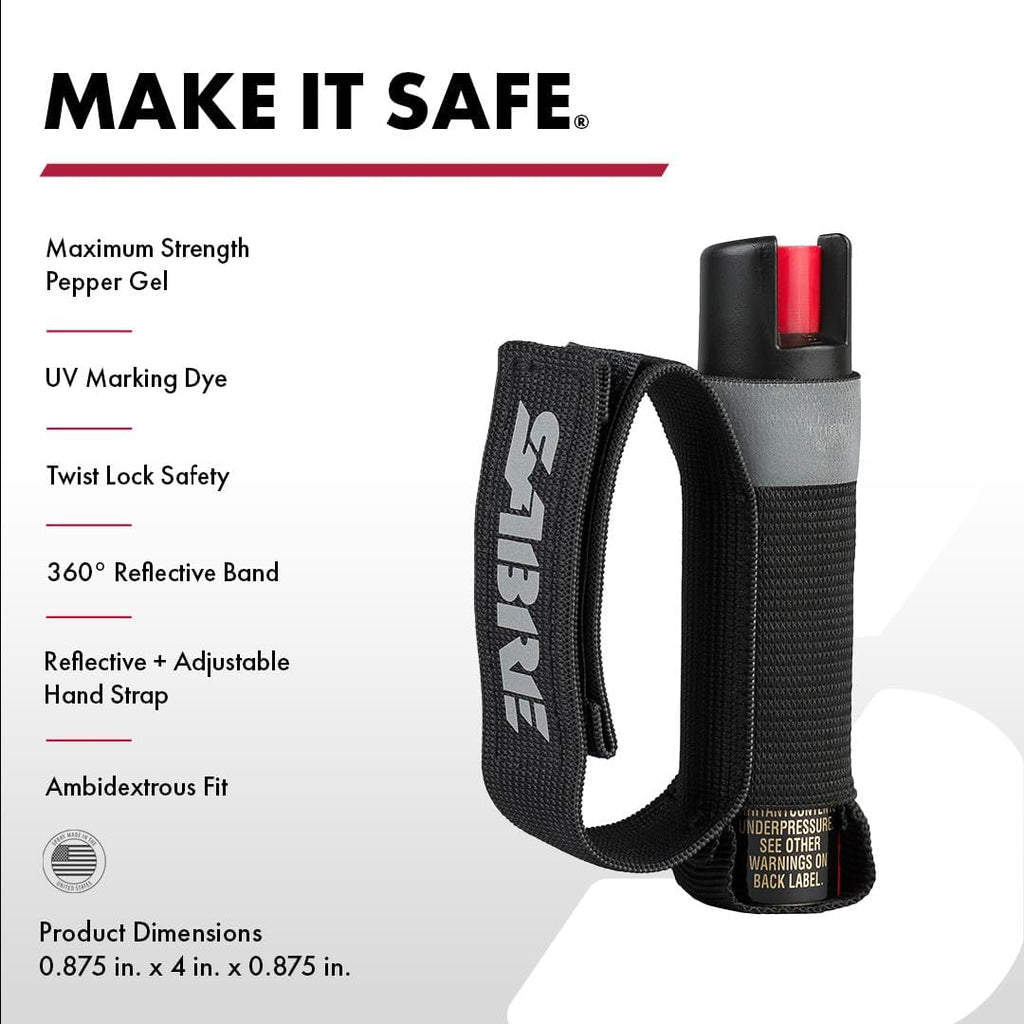 SABRE Runner Pepper Gel - Police Strength OC Spray with Adjustable Reflective Hand Strap | 0.67 fl oz, 13 Seconds Spray Time