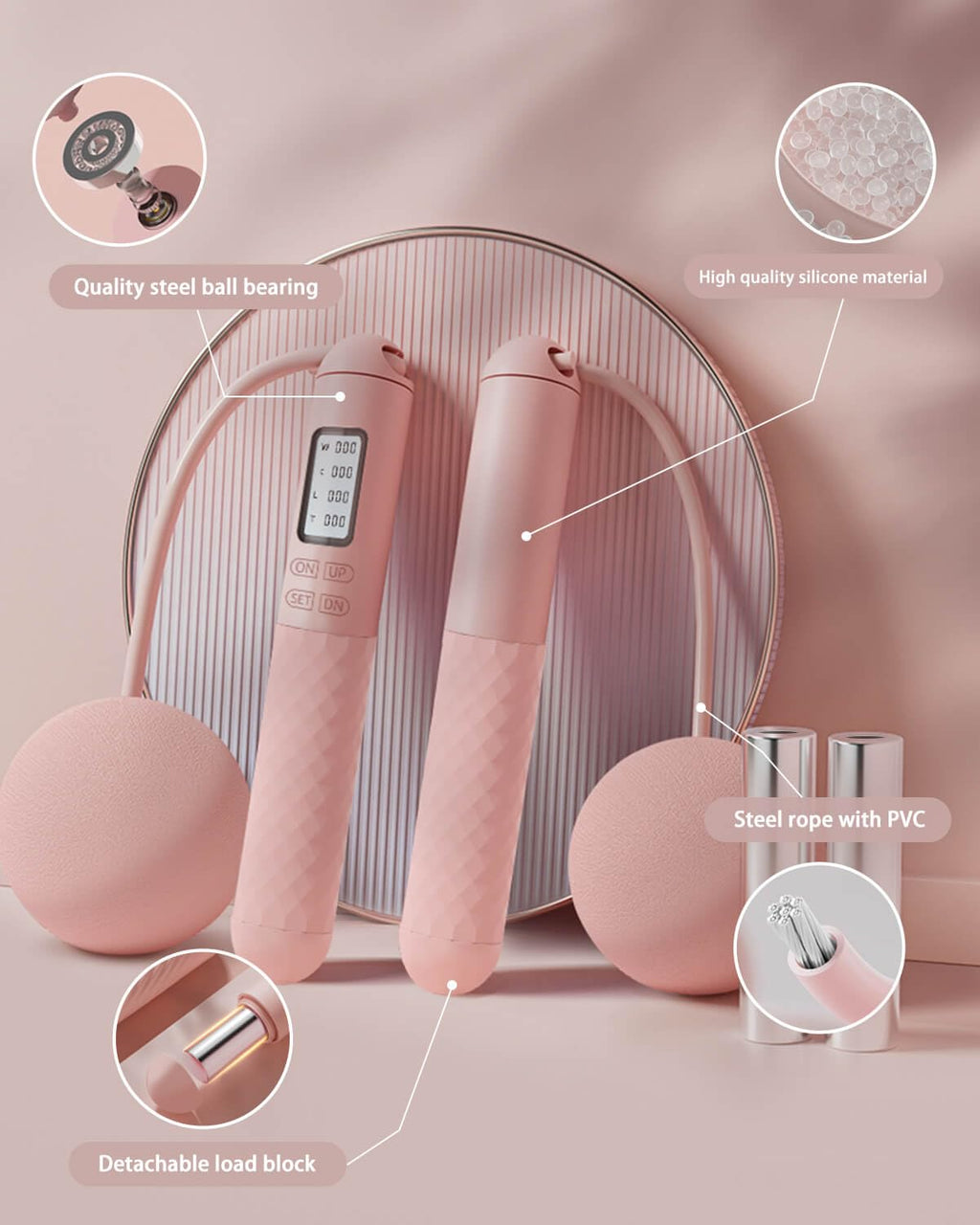Jump Rope-Cordless & Corded Adjustable Jump Rope for Fitness with Large Ball for Home Gym & Travel for Men and Women (norope-pink)