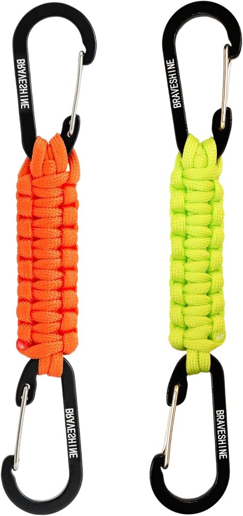 BRAVESHINE Paracord Keychain - Durable Carabiner Clip & D-Ring Lanyard Hook for Water Bottles & Bags
