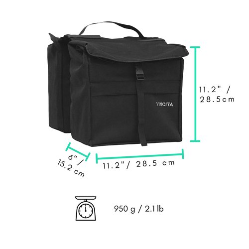 Vincita Double Bike Pannier Bag – 12L Top Load Rear Rack Saddlebags – Water-Resistant Commuter Carrier with Rain Cover, Rigid Back & Reflective Trim – Fits Road, Hybrid & E-Bikes (Black/Gray)
