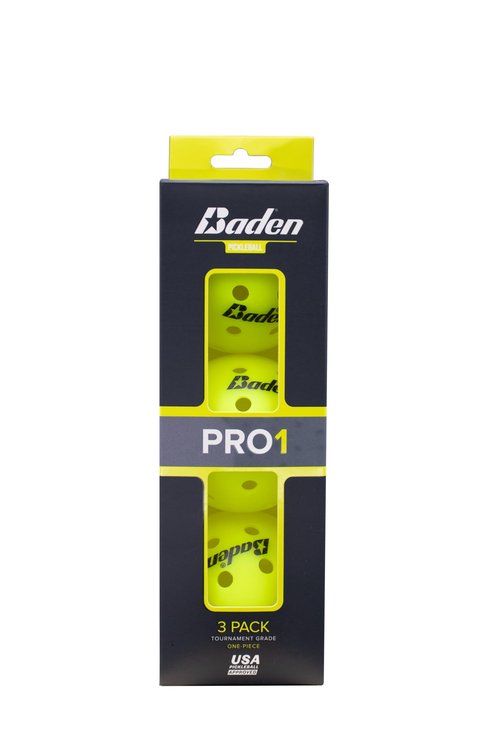 Baden PRO1 Outdoor Pickleball Balls 3-Pack | USA Pickleball (USAPA) Approved | Durable Tournament Grade One-Piece Construction for Competitive Players | Neon Yellow