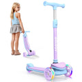 BELEEV Scooter for Kids Ages 3-12, 3 Wheel Folding Scooter for Toddlers Girls Boys, PU LED Light-Up Wheels, 4 Adjustable Height, Lean to Steer, Three Wheel Kick Scooters for Children (Purple)