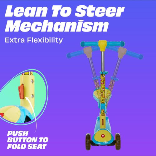 SKIDEE Kick Scooter for Kids 3-5 Foldable 3 Wheel Scooter with Lean-to-Steer, Adjustable Height, Removable Seat & LED Light Wheels Toddler Scooter for 3 to 12 Year Old Boys/Girls