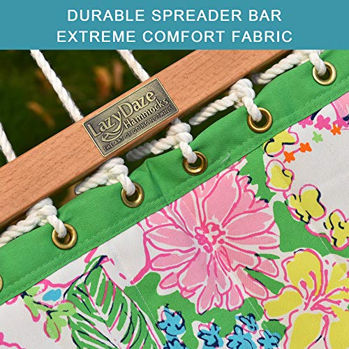 Lazy Daze Double Quilted Hammock with Pillow & Carry Bag Pink Floral - Supports 450 lbs