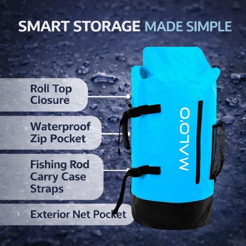 Malo’o 45L Waterproof Dry Bag Backpack - Heavy Duty Roll Top for Fishing, Beach & Outdoor Adventures
