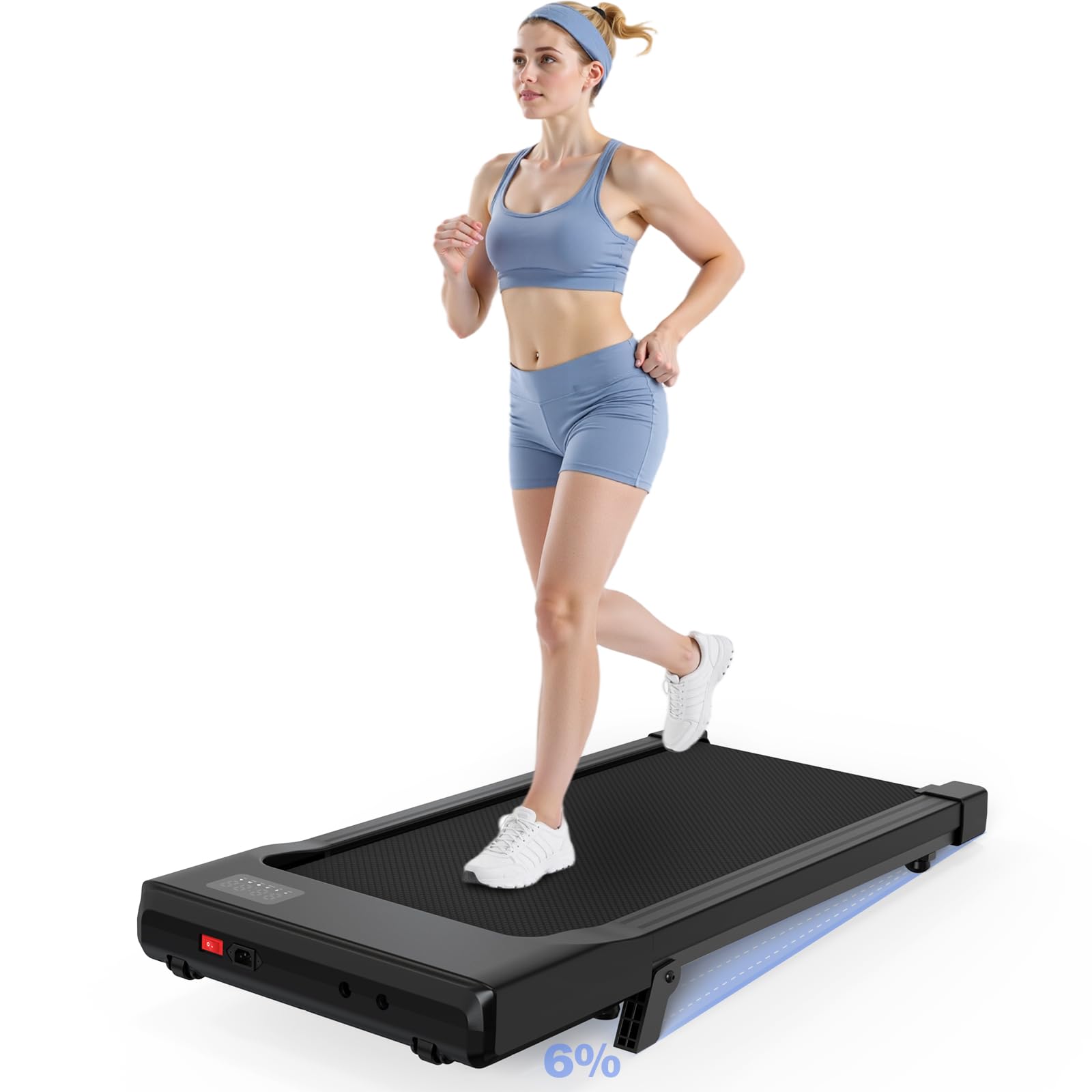 Lacuffy Walking Pad with 6% Incline, 300LBS Capacity Under Desk Treadmill for Home Office, Quiet Portable Mini Treadmill with App & Remote Control,No Assembly,Slim Design for Small Spaces(BA09&Black)