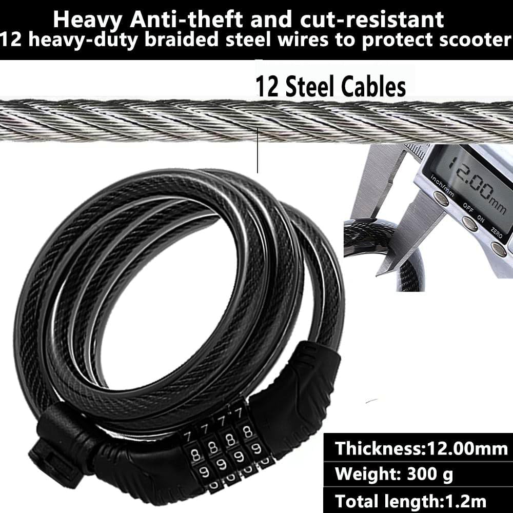 Skiennix E-Scooter Lock - 4 Ft Long Combination Cable Lock for Xiaomi M365/Max/Ninebot | Anti-Theft Security