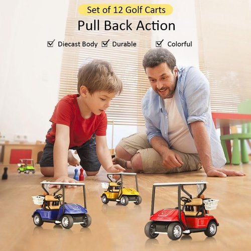 Mini Golf Carts by [Brand Name] - 4" Diecast Alloy Metal Pullback Action | Box of 12 Scale Model Toys
