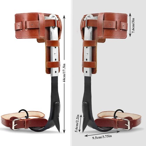 GothicBride Tree Climbing Spikes with Harness Belt, Adjustable Tree Climbing Gears with Cattle Hide Leggings Straps & Non-Slip Pedal for Outdoor Activities