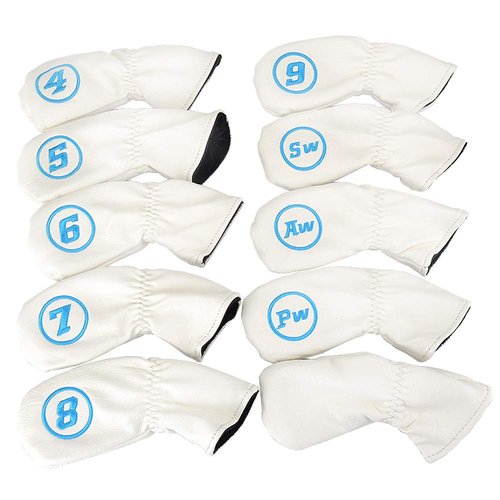 GOOACTION 10PCS/Set Golf Club Iron Head Covers Set with Puppy Pattern Thick Synthetic Leather White Funny Headcovers (4.5.6.7.8.9.AW.PW.SW.Blank)