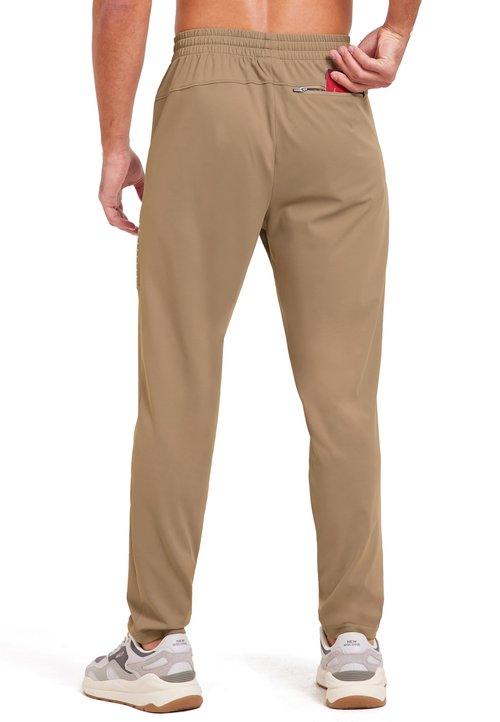 VEOBIKE Men's Track Pants Open Bottom Lightweight Stretch Gym Running Exercise Sweat Pants 28” Drawcord Training Fitness Sports Pants Deep Khaki