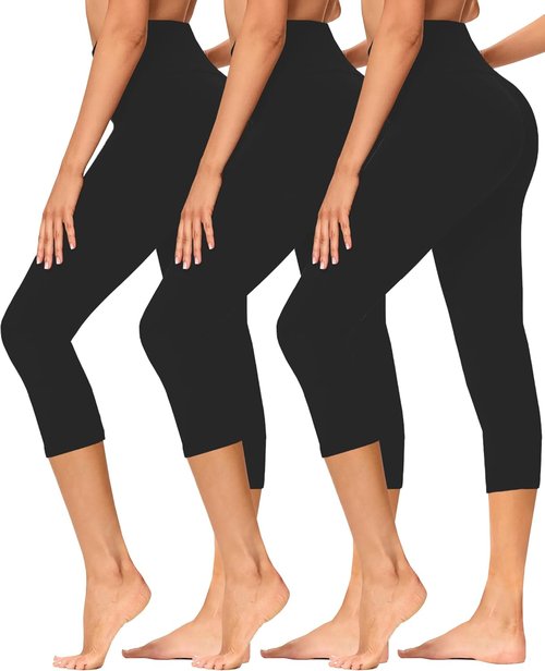 GAYHAY Capri Leggings for Women - Stretchy Tummy Control Yoga Pants | 3-Pack for Cycling & Workout