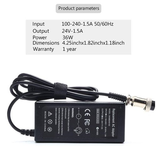 Janboo 24V Scooter Battery Charger Compatible for Razor E100 E200 E200S E175 E300 E300S E125 E150 E500 PR200 E225S E325S MX350 MX400 Dirt Bike, Dirt Rocket, Pocket Mod, Sports Mod Power Supply Cord
