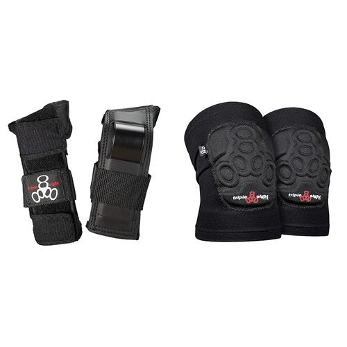 Triple Eight Saver Series Wristsavers (Black, Medium) and Covert Knee Pads (Medium, Black) Skateboarding Protection Gear Bundle