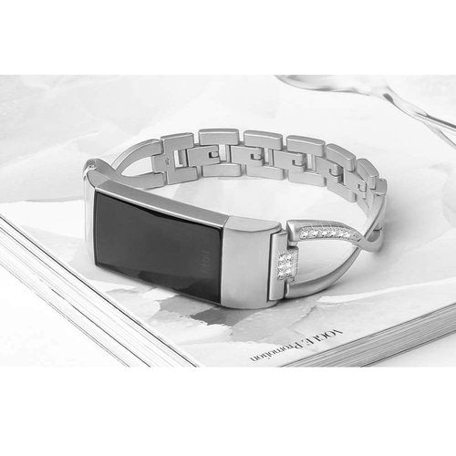 Mtozon Bands Compatible with Fitbit Charge 2, Slim Bling Metal Bands with Rhinestone Replacement Bracelet Women, Silver