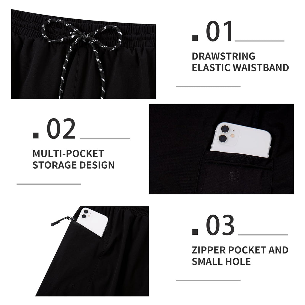 Cozople Mens Swim Trunks with Compression Liner Bathing Suit 2 in 1 Quick Dry 9" Shorts with Zipper Pockets for Surfing Beach Gym Daily Black XL