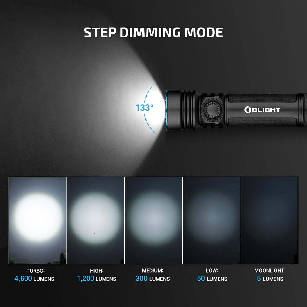 OLIGHT Seeker 4 Pro Rechargeable Flashlights, 4600 Lumens High Powerful Bright Light with USB C Holster, Waterproof IPX8 for Emergencies, Camping, Searching (Matte Black Cool White)