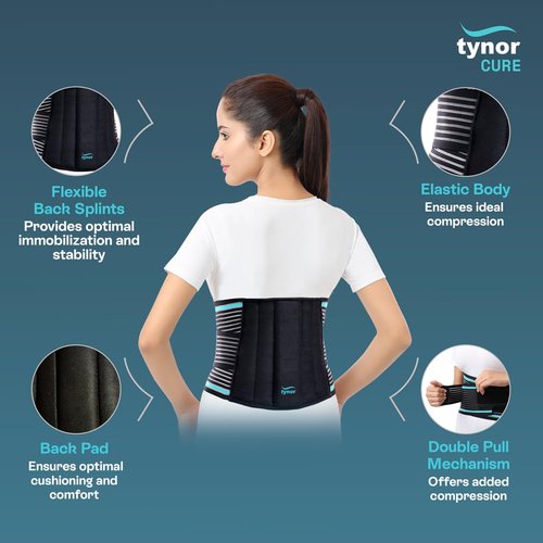TYNOR Back Brace for Lower Back Pain - Back Support Belt for Women & Men - Breathable Design With Lumbar Support Pad - Lumbo Sacral Belt for Lower Back Pain - Black, Large, 1 Unit